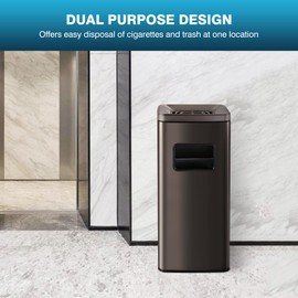 IRONWALLS Indoor Outdoor Garbage Can, Black Stainless Steel Commercial Trash Can with Lid, Industrial Waste Container, Decorative Trash Receptacle for Patio, Shopping Center, Office