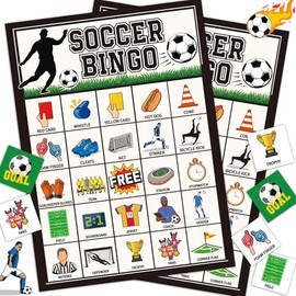 Soccer Bingo Game for Kids 24 Players Soccer Party Card Game for Large Groups Bingo Set Board Table Card Game Classroom Family Game Night Activity Favors