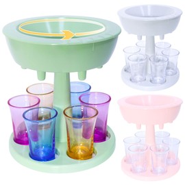 DHDH Sunny Shot Glasses Dispenser Holder, Adjustable Liquid Dispenser, Shot Pourer with 6 Colorful Acrylic Cups, Suitable for Cocktail, Wine and Cider Parties, Green
