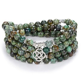 Celtic Gift Ideas 108 Mala Stone Beads Bracelet Crystal Necklace with Infinity Knot Lucky Charm, Stone, Pearls, turquoise