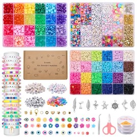Lukovee Kit de Hacer Pulseras para Niñas, 10900PCS Cuentas de Pony para Hacer Collares Bisutería Manualidades, DIY Cuentas Planas de Arcilla para Pulseras con Colgantes/Letras, Regalos de Navidad Niña