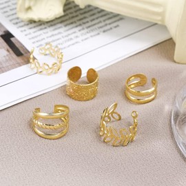 Ear Cuff Earrings for Women, 5pcs Trendy Chunky Gold Ear Cuff Non-Piercing Cartilage Hoop Clip On Earrings Dainty Christmas Teen Girls Jewelry Gifts (gold)