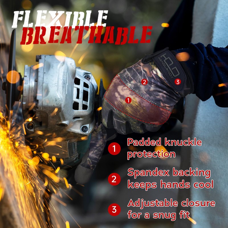 HANDLANDY Work Gloves with Grip, Safety Mechanics Gloves for Men,