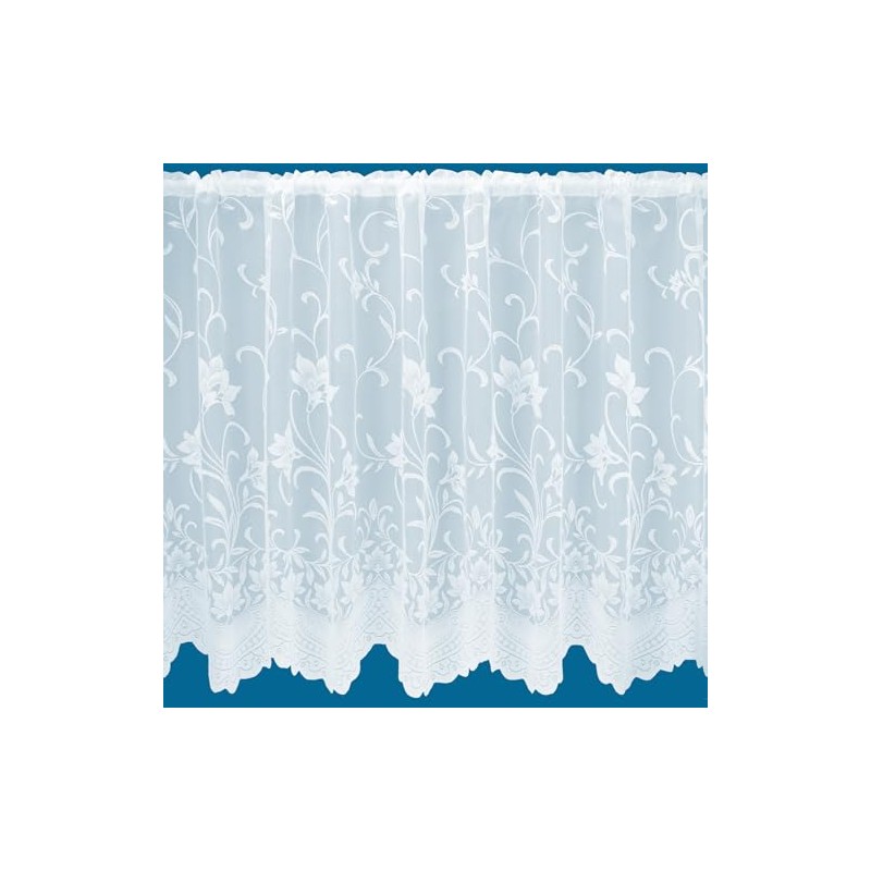 Summer Floral Trailing Leaf Pattern Net Curtains In White -