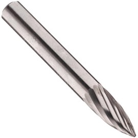PFERD Tree Carbide Bur, Clog-Resistant, Uncoated (Bright) Finish, Single Cut, Point End, 1/8" Shank, 1/8" Head Diameter, 1/4" Head Length (SG-41)