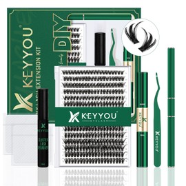 DIY Lash Extension Kit KEYYOU 300Pcs Individual Eyelash Extension Kit 50D 0.07C Curl 9-18MIX Lash Clusters Kit with Lash Glue Remover Applicator Easy to Use for Beginners(Kit-50D-0.07C,9-18MIX)