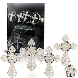 5pcs crystal Crosses Cute car Air Freshener Vent Clips Crystal Cross Car Air Freshener vent diffuser - Cute car accessories (4 crystal Crosses &1 flower hook)