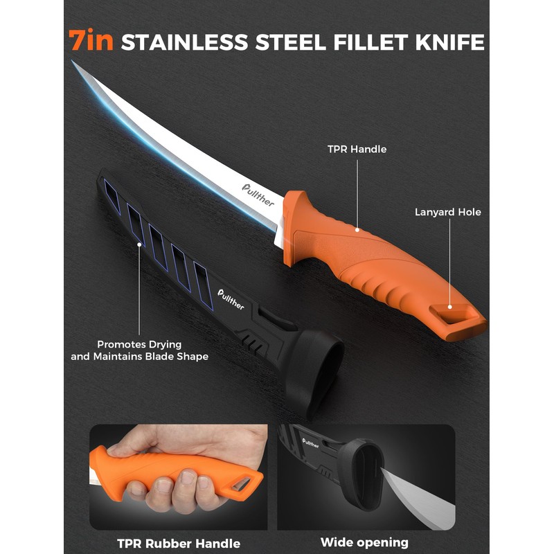 pullther fishing 2PC Fishing Tool Kit - 7" Fillet Knife,9"