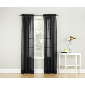 No. 918 Erica Crushed Texture Sheer Voile Rod Pocket Curtain Panel, 51 in x 63, Black