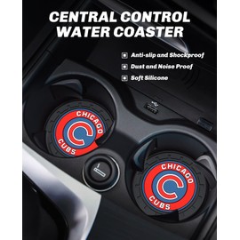 2PCS Car Cup Holder Coaster,Auto Cup Holder Insert Coaster for Chicago Cubs Baseball Fans, Non-Slip Car Drink Holder Mat, Interior Accessories, Chicago Cubs