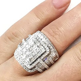 LIOYSIUT Wedding Bridal Band Ring Knit Engagement Ring Set for Women 925 Sterling Silver Sparkling Rhinestone Statement Rings Set 5A Cz Size 6-10 Size 7