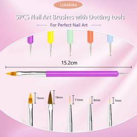 Lokaloka Nagel Pinsel Set für Gelnägel Nagellack Nailart Nail Art Doppelseitig mit Dotting Tools und Ombre Brush, 5 Stück Pinselset Fein Dünn FinelinerAcryl für UV Lack Nägel Gel Nageldesign Profi
