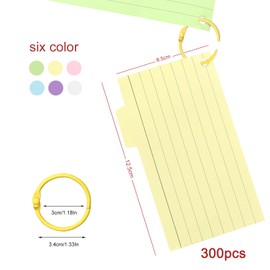 300pcs Index Cards, Cue Cards Flash Cards Index Card Box with Binder Ring, Index Card 3x5 3*5 Inches, Cue Cards for Study, School Office, Home (6 Colors)