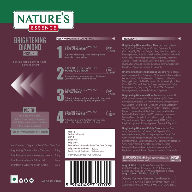 Nature's Essence Brightening Diamond Facial Kit 3 Use, White, 75