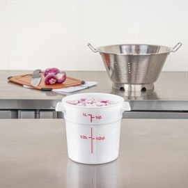 Restaurantware-Met Lux 1 Quart Food Storage Container, 1 White Storage Container - Lids Sold Separately, Red Volume Markers, Dishwashable Container, Side Handles, For Storing Foods