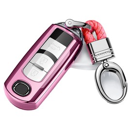 Mazda Key-Fob Shell Key-Case - Compatible With Mazda 4-Buttons Smart Remote Key ,Premium Soft TPU For Car Key protection (PINK)