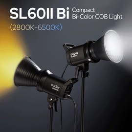 Godox SL60IIBi Bi-Color LED Video Light,2800K-6500K,CRI96+ TLCI97+,Builtin 11 FX Effects,APP/2.4GWireless Control Adjust Brightness,Bowens Mount LED Continuous Output Lighting with RC-A6 Remote