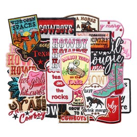 HEYTRCO 25PCS Howdy Iron on Patches, Funny Cute Western Country Cowboy Cowgirl Meme Boots Embroidered Badges for Clothes, Applique for Shirts, Trucker Hats, Jeans, Jackets, Bags, Dress