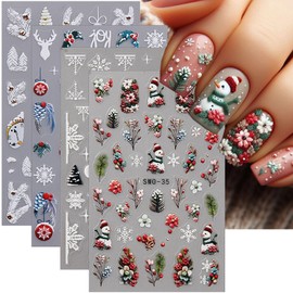 Christmas Nail Art Stickers Decals Winter Christmas Tree Elk Snowflake Nail Art Design 5D Embossed Floral Xmas Nail Stickers Self Adhesive Nail Supplies for Women DIY New Year Holiday Nail Decoration