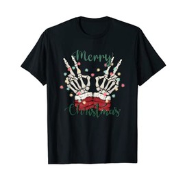Christmas Skeleton Hands In Santa Suit Festive Holiday Wish T-Shirt
