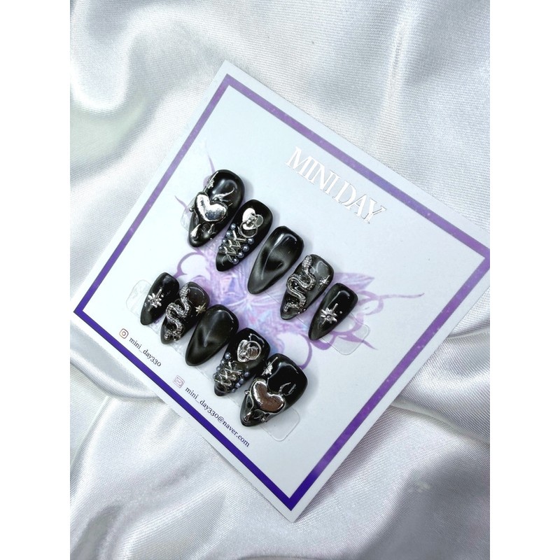 Black Punk Core Nail Tips - Long Ballerina / 블랙