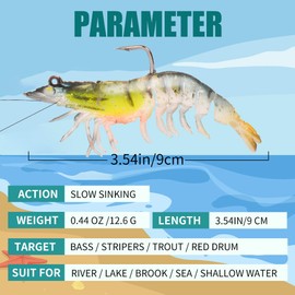 HOTUT Fishing Lures Set, 3PCS Soft Plastic Fishing Lures Luminous Artificial Bait, Durable Crayfish Shrimp Lures for Freshwater or Saltwater, Bass Fishing Jigs for Trout Crappie with Ultra-Sharp Hooks