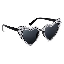 Heart Sunglasses, Heart Sunglasses, Heart Sunglasses Pearl, Sunglasses Heart, Sunglasses Wedding, Retro Heart Sunglasses Pearl, for Women's Weddings, Holiday Party Accessories (Black)