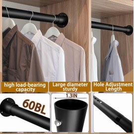 Closet Rod,17 to 40 Inches Adjustable Closet Rods for Hanging Clothes 1.3 Inch Diameter Heavy Duty Metal Closet Hanging Rod Closet Bar for Wardrobes,Closet, Bathroom, Windows