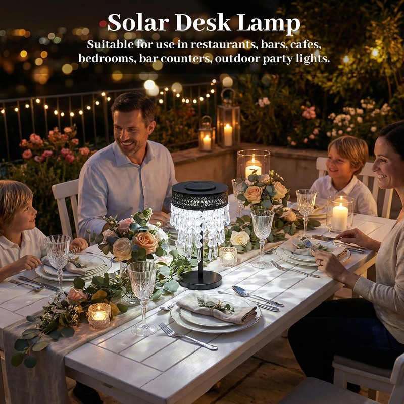 Solar Crystal Table Lamps,Solar Table Lamp Outdoor,Moroccan Metal Tabletop Decorative,Waterproof