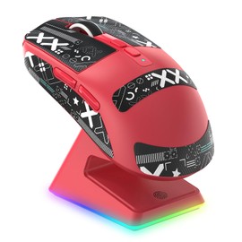 VGN Game Power Attack Shark X6 Superlight Wireless Gaming Mouse with RGB Charging Station, 49 g Ultralight Mouse, PixArt PAW3395 Sensor, 26000DPI, 2.4G/BT/Wired, Grip Tape Set, G502, PC/Mac, Red