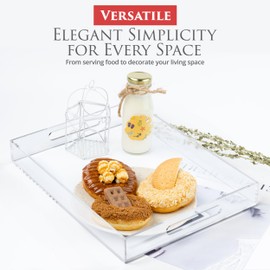 KHUBVIX Acrylic Tray 16×12" with Cut Handles - Spill Proof Decorative Tray is an Ideal Countertop Organizer for Living Rooms, Ottoman Coffee Tables, Offices, Kitchens & Serving Guests