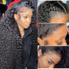 AMIRTY 250% Density Deep Wave Lace Front Wigs Human Hair Pre Plucked 13x6 HD Transparent Lace Frontal Wigs Human Hair Deep Curly Glueless Wigs Human Hair for Women 26 Inch