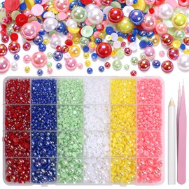 Flatback Pearls for Crafting, Red Blue Green Nail Half Pearls and Gems, 3-8mm Pink Yellow White Half Round ABS Flatback Pearl Beads Bedazzling for Nails DIY Shoes Clothes Bags DIY Making