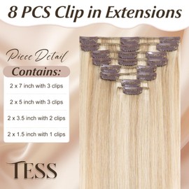 Tess Clip In Hair Extension Human Hair,Hair Extensions Clip In 8 P Pieces Balayage Long Straight Real Hair Pieces for Women/Girls(#18P613,10Inch)