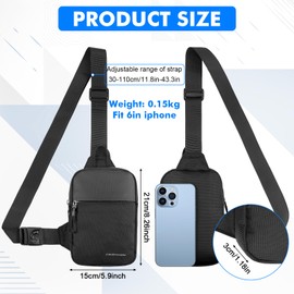 Hejo Sling Bag, Crossbody Bag for Men and Women, Waterproof Chest Bag, Man Bags with Zipper, Shoulder Backpack for Camping, Travel, Outdoor Sports (Black L)