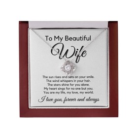 Wife Love Knot Necklace - Wife Birthday Gift Ideas Womens Jewelry Gifts For Wife Romantic To My Beautiful Soulmate Necklace Mothers Day Gifts My Lovely Wife Valentine's Day Gifts, Mother's Day MW1 MahoganyStyle Luxury Box (w/LED)