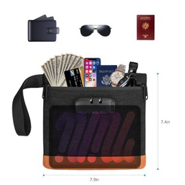 Money Bag with Combination Lock, 7.9 * 7.4 in Security Proof Bag with Lock for Cash, Safe Storage Pouch for Cash, Travel, Bank Deposits, Credit Passports Phone Notary (Black)