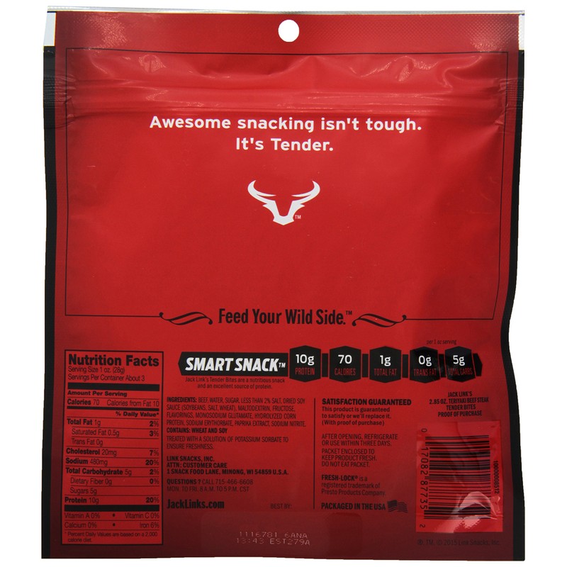 Jack Link's Premium Cuts Beef Steak Tender Bites, Teriyaki, 2.85-Ounce