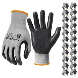 MANUSAGE Safety Work Gloves, Nitrile Work Gloves For Men and Women, Work Gloves With Touchscreen Fingers, Work Gloves men, Men's work gloves with grip,mechanics gloves (Size-L, Grey, 24 Pairs)