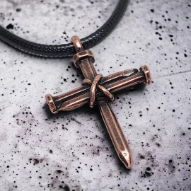 Forgiven Jewelry 3 Nail Cross Antique Copper Finish Black Cord (Lc87ac)  Necklace