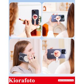 Magnetic Mirror Decal for Smartphone, Compact Makeup Pocket Mirror for Phone Cases & All Phones, Portable Phone Charm Mirror for Magsafe with Phone Grip Holder for Outdoor Travel Make Up & Selfies