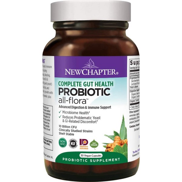 New Chapter Probiotic All-Flora, 30ct (1 Month Supply) for Advanced Immune Support with Prebiotics + Postbiotics for Women and Men + Saccharomyces Boulardii + 100% Vegan + Non-GMO + Shelf Stable