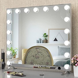 Goteud Vanity Mirror with Lights, Lighted Large Tabletop Vanity mirror 24"×21" Hollywood Makeup Mirror with 17 Dimmer Bulbs for Dressing Room & Bedroom, Slim aluminum Frame Design, Can be Wall-mounted