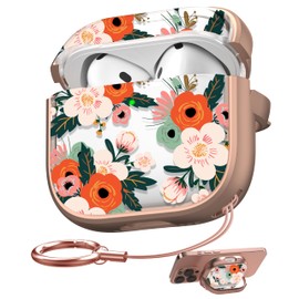 Maxjoy for AirPods 4 Case with Safety Lock, Cute AirPod 4th Generation case Lock Hard AirPod 4 Cover for Women Girly with Cleaner Kit Keychain for AirPods 4th Generation Cover 2024, Floral