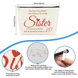 Maid of Honor Gifts for Sister Makeup Bag Bridesmaid Proposal Gifts from Bride Bridal Shower Bachelorette Wedding Gift for Sister Maid of Honor Friends Cosmetic Bag Zipper Travel Toiletry Pouch