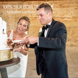 iHomor 100% Silk Mens Bowtie Self Tie Bow Tie Bowtie Tuxedo Wedding Solid Color Formal Bow Ties for Man Many Colors (Black)