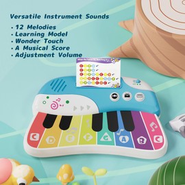 Baby Piano Keyboard for Toddler 6-36 Mos, Touch Sensor Toddler Piano for Baby Musical Toy w/ 3 Modes, 12 Songs, Letter Keys A-G, Music Cards, Portable Gift for 1 Year Old Boy Girl, Montessori-Inspired
