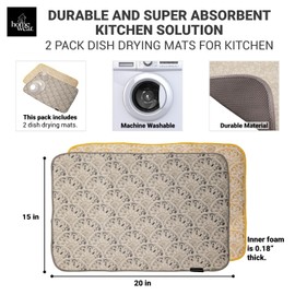 Homewear 2 Pack Printed Dish Drying Mats for Kitchen, Super Absorbent Polyester, 15 x 20 inches, Countertop Sink, Machine Washable, Hailey Boho