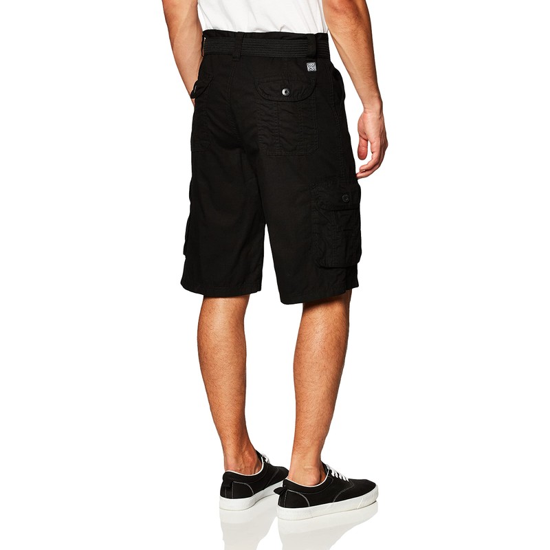 Southpole Men's Ripstop Belted Cargo Shorts, Black, 30