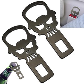 Universal Seat Belt Clip, 2 Pack Upgraded Seatbelt Clip, Bottle Opener Styling Stainless steel Multifunction Car Seat Belt Clip Safety Belts Buckle(Chrome Black)